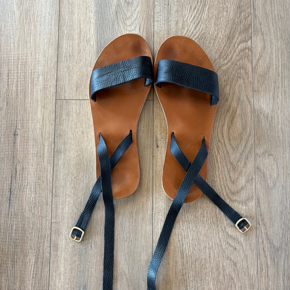 Sseko Black Ankle Strap Leather Sandals